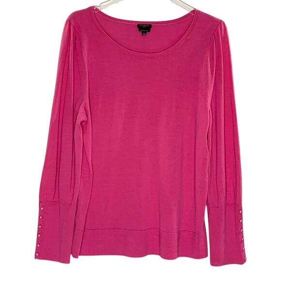 Talbots 1X Womens Pink Gathered Shoulder Merino Sweater Pearl Buttons - Picture 2 of 9